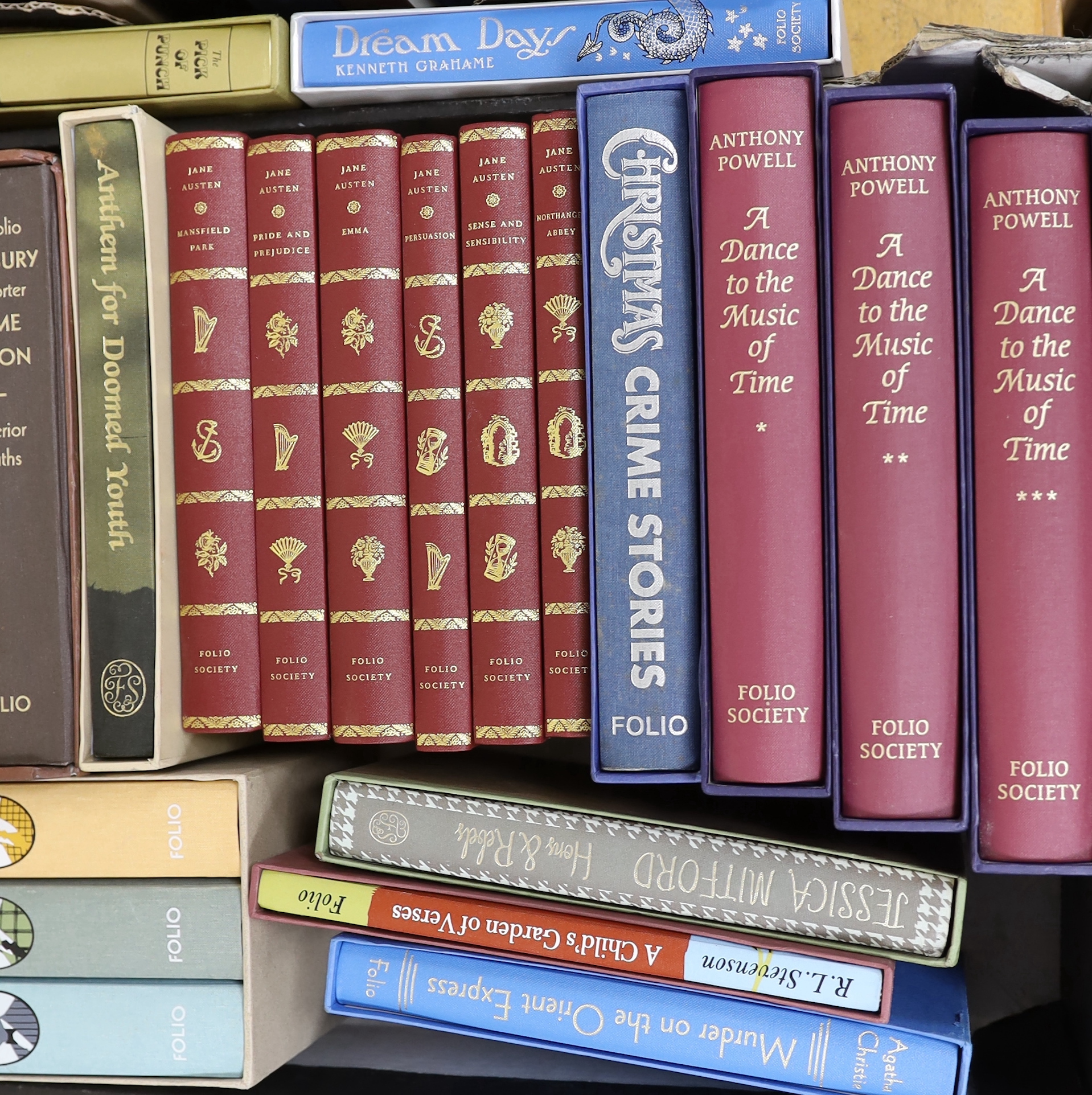 Folio Society - Literary Selection; mostly boxed or slipcased including Hercule Poirot by Agatha Christie in three volumes, six works by Jane Austen and selected poems by Dylan Thomas (27)